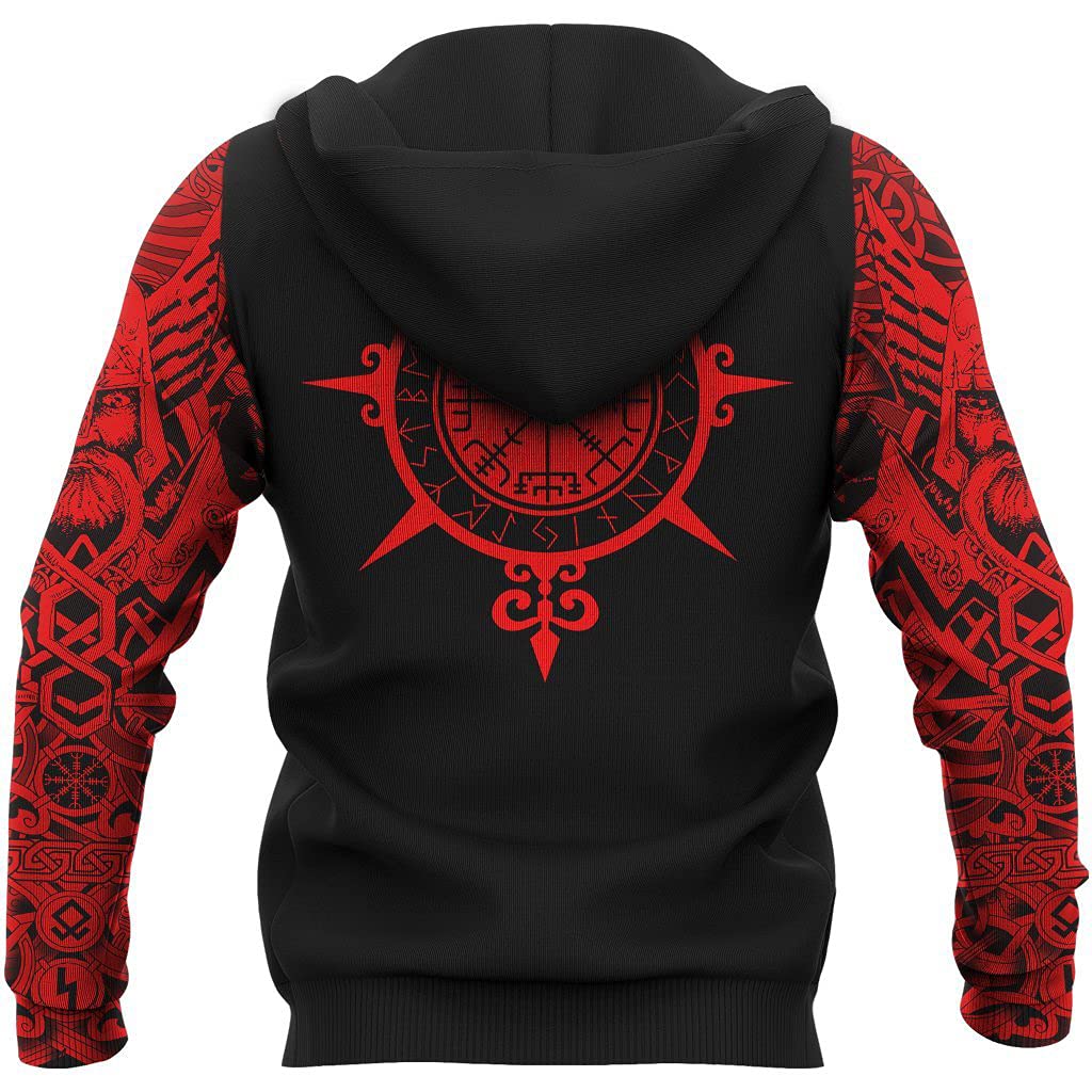 Norse MęSka Viking Odin Fenrir Celtic Wolf Rozpinana Bluza z Kapturem, 3D na CałEj Powierzchni z Nadrukiem Celtycki WęZeł Runy TatuażE Swetry Bluzy,Hoodie red,4XL