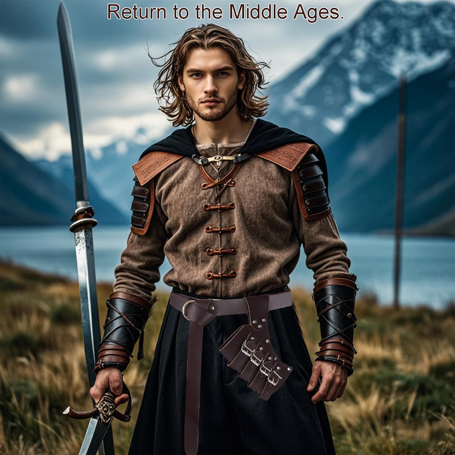 2 Pcs Medieval Sword Belt with Sword Frog Holster Adjustable Sword Holster Renaissance Renaissance Belt Knight Costume Accessory for Halloween - Image 4