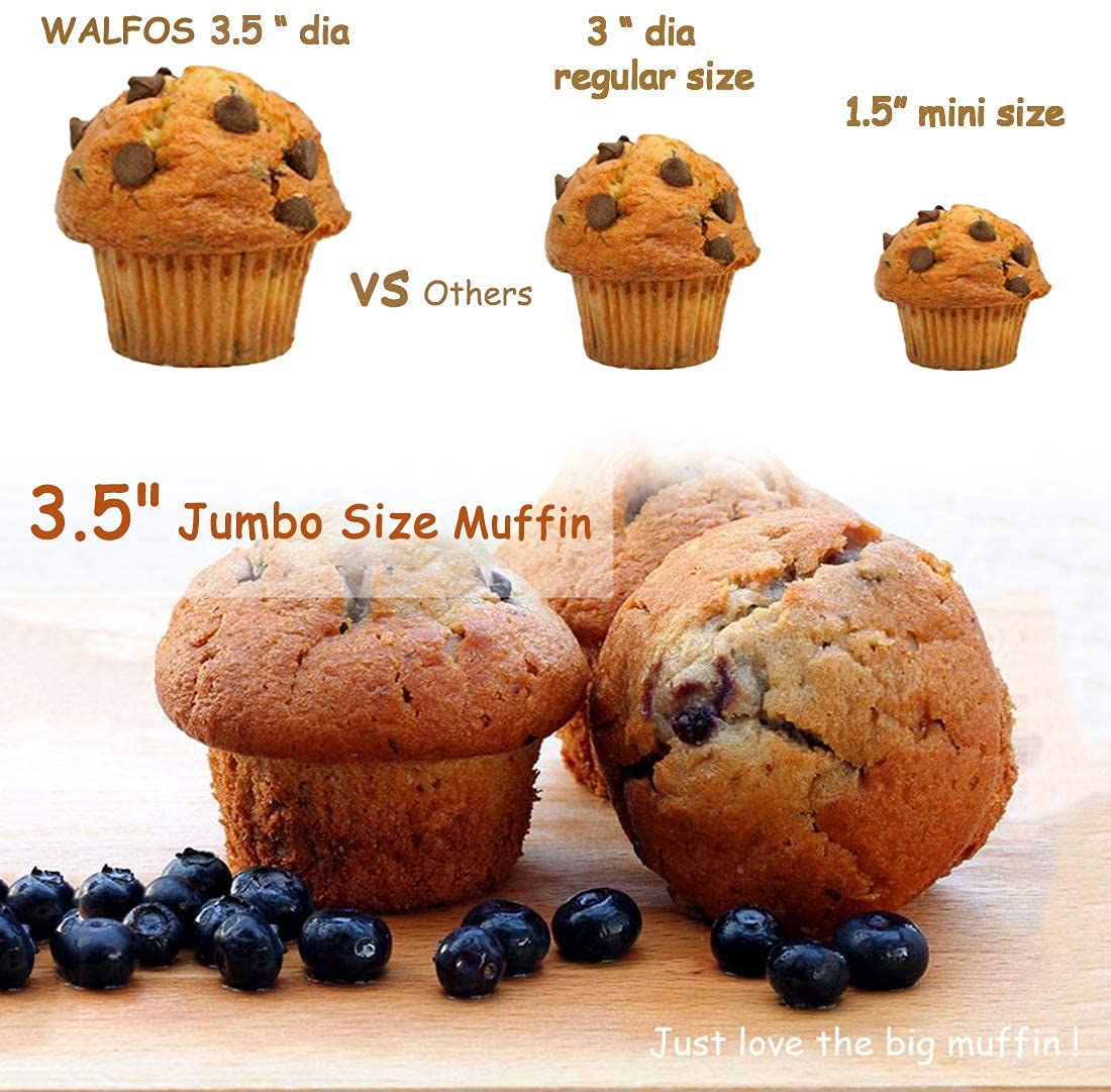 Walfos Set di 2 padelle per muffin in silicone Texas, 6 tazze in silicone jumbo per cupcake in silicone, in silicone antiaderente, senza BPA e lavabile in lavastoviglie, set da 2
