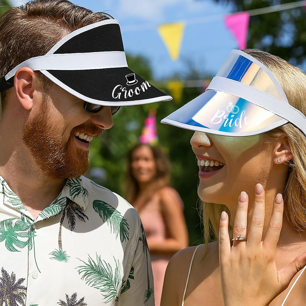 Bride & Groom Visor - Coed Bachelor Bachelorette Party Hats | Funny Accessory Bridal Shower Accessories Gifts Decorations Decor Wedding Ideas White Cap Favors Pool Gag Gift Decoration Supplies Idea