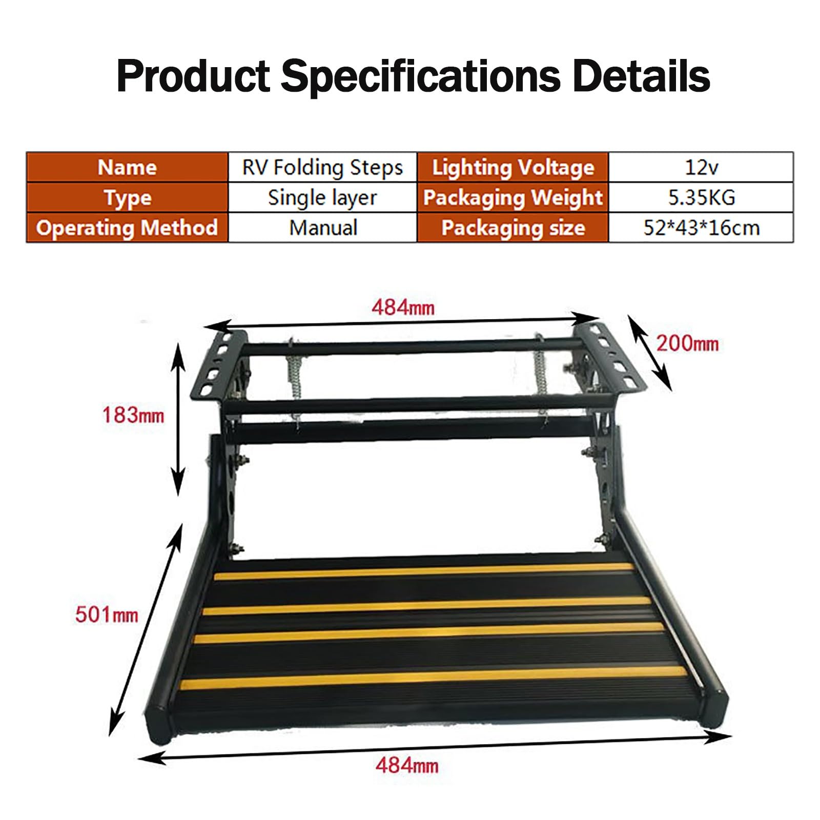 Escalón plegable para caravana, antideslizante, escalón de una sola capa con capacidad de carga de 200 kg, 501 mm de altura, 3 opciones de instalación para caravana, furgoneta, remolque de viaje