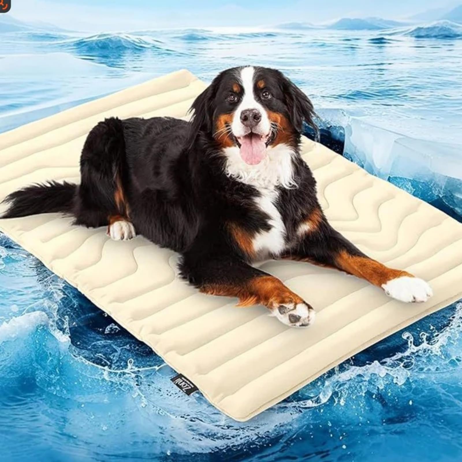 Punhazy Dog Cooling Mat, Cool-Touch Ice Silk Pet Cooling Pad for Dogs and Cats, Foldable Waterproof Reversible Summer Bed for Crate, Kennel, Car Travel (Vanilla Beige, L-48.0 × 28.0 inch)