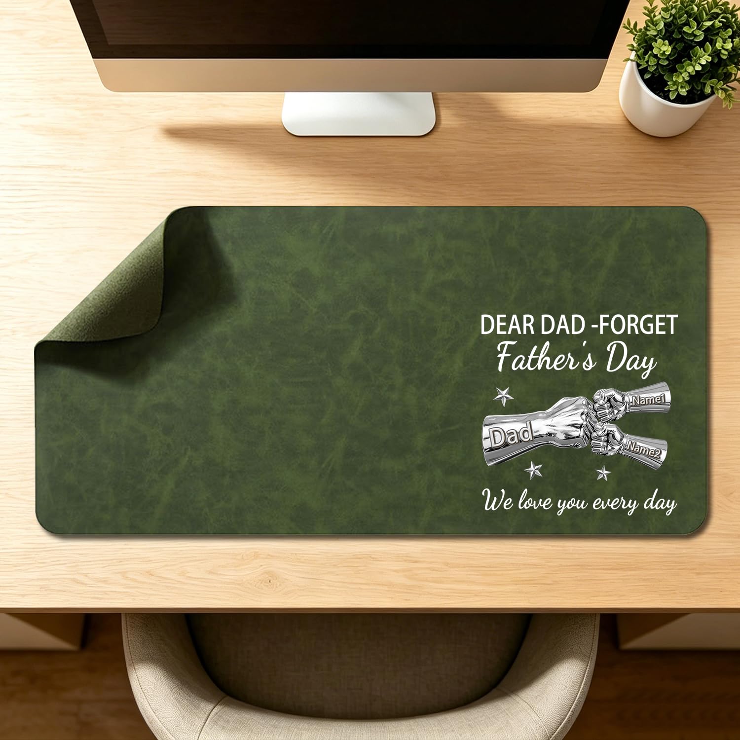 Personalize Best DAD Ever Fist Bump Dad and Kids Leather Desk Mat, Custom Father’s Day Fist Bump Leather Mouse Pad Desk Mat for Men,Daddy, Papa