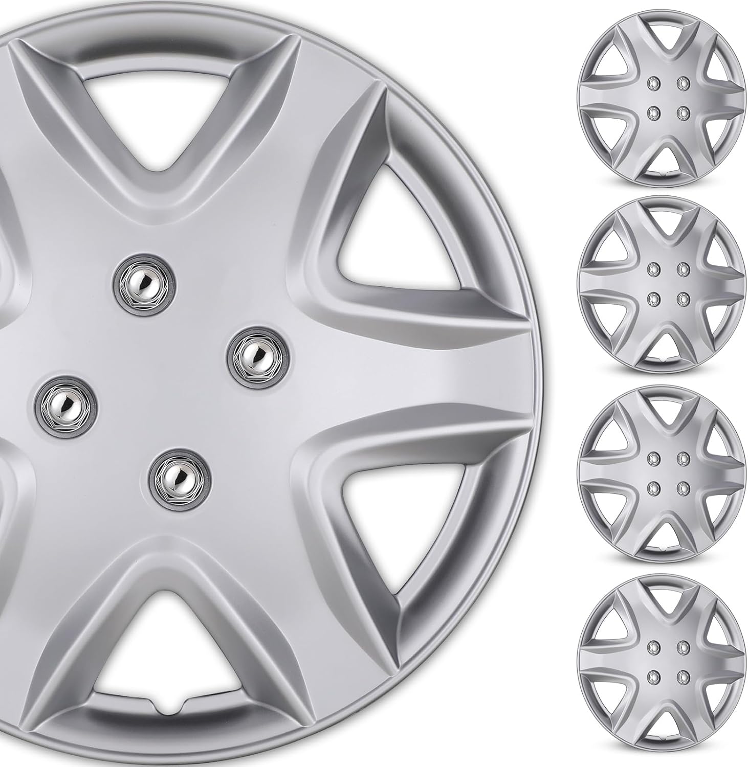 WOLFSTORM 4-Pack 14 Inch Wheel Rim Covers Universal Hubcaps, Hubs Snap on Car Truck SUV ABS Plastic Exterior Accessorios(Regular Silver)