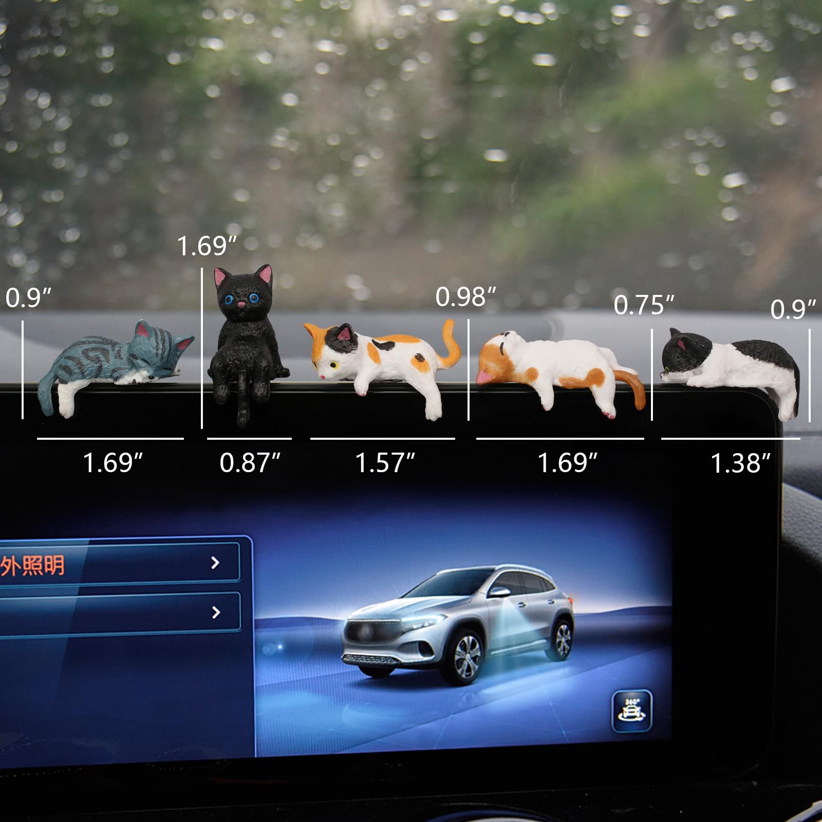Cat Car Interior Accessories Dashboard Decorations Set of 5 Cute Car Dash Decor Rearview Mirror Ornament for Women — view 2