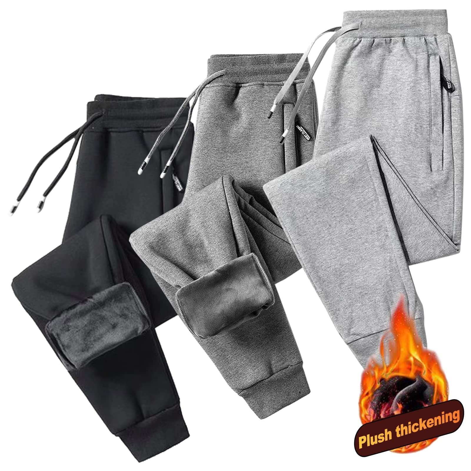 WEITING Herren-Jogginghose, Fleece, Gefüttert, Winter, Lässig, Warm, Thermisch, Kordelzug, Bund, Mit Reißverschlusstaschen, Trainingshose, M-5XL Jogginghose