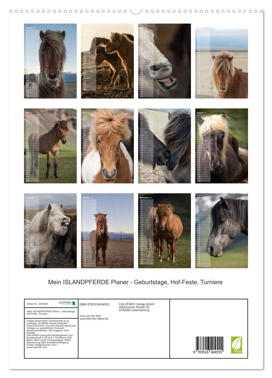 Mein ISLANDPFERDE Planer - Geburtstage, Hof-Feste, Turniere (hochwertiger Premium Wandkalender 2026 DIN A2 hoch), Kunstdruck in Hochglanz: Geburtstage, Hof-Feste und Turniere (CALVENDO Tiere)