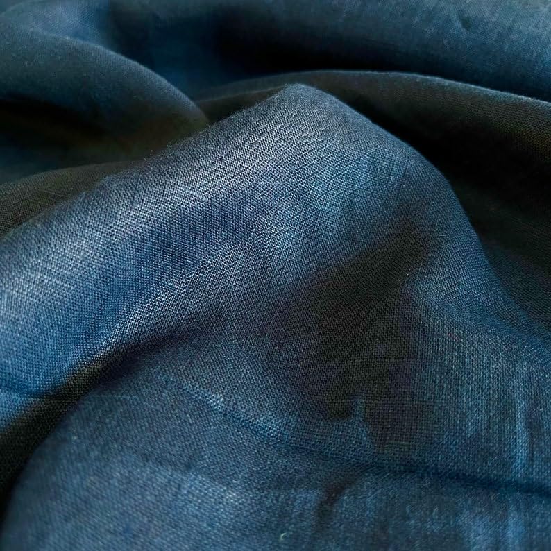 Pure Linen Fabric Navy Blue,Stonewashed, Linen, Pure Linen, Fabric by The Yard(150cm// 1,64 Yard // 57 inc)