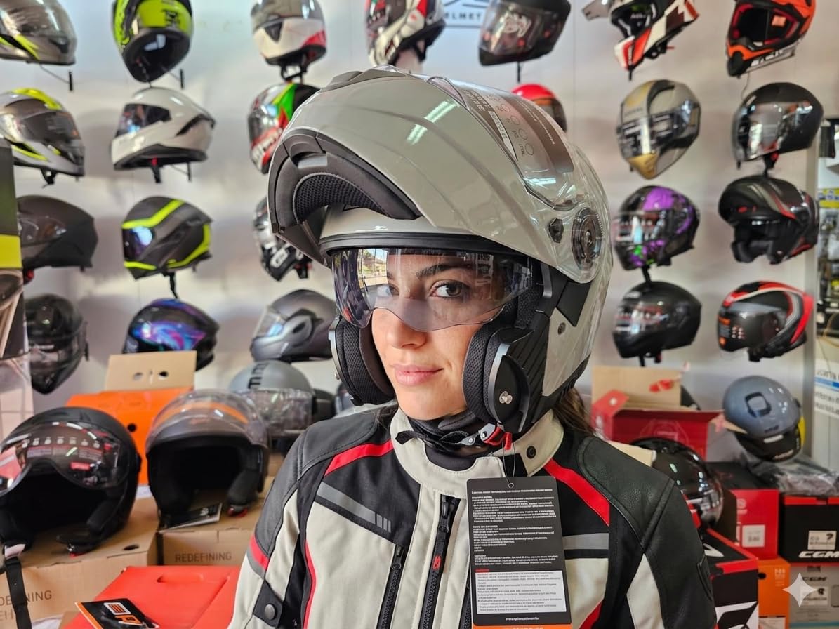 Casco Apribile DF906 Moto Modulare, Grigio Nardo' Lucido, con Visiera Parasole, tg M