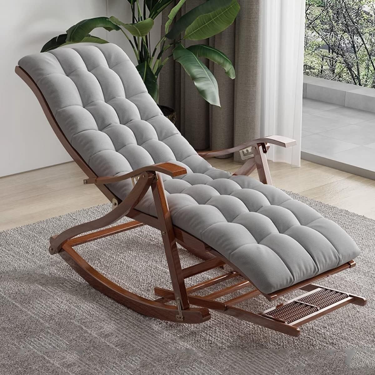 Fauteuil à Bascule rembourré, inclinable et Pliable, Confortable, avec Repose-Pieds et Fauteuil de Patio rembourré et Doux (Gris, B)