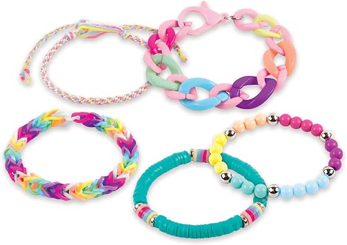 Make it Real 5 in 1 Activity Tower - Jewelry Making Kit with Storage - Heishi Beads, Plastic Links, Mini Rubber Bands, Round Beads & Thread - Friendship Bracelet Making Kit for Girls 8-10-12-14