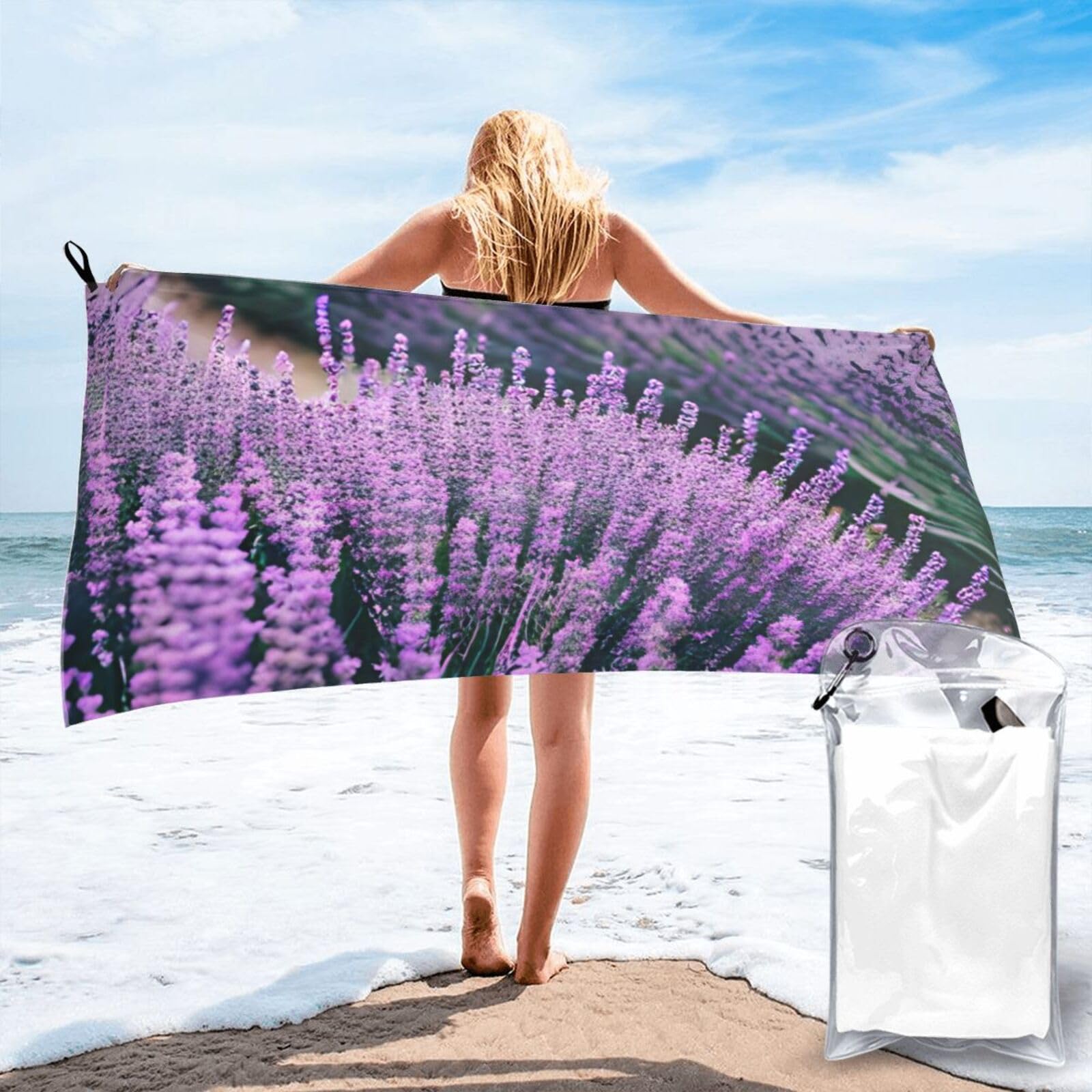 AYYQWE Purple Lavender Print Lightweight Towel For Men Women Travel Beach Camping Hiking Yoga Swimming Sports