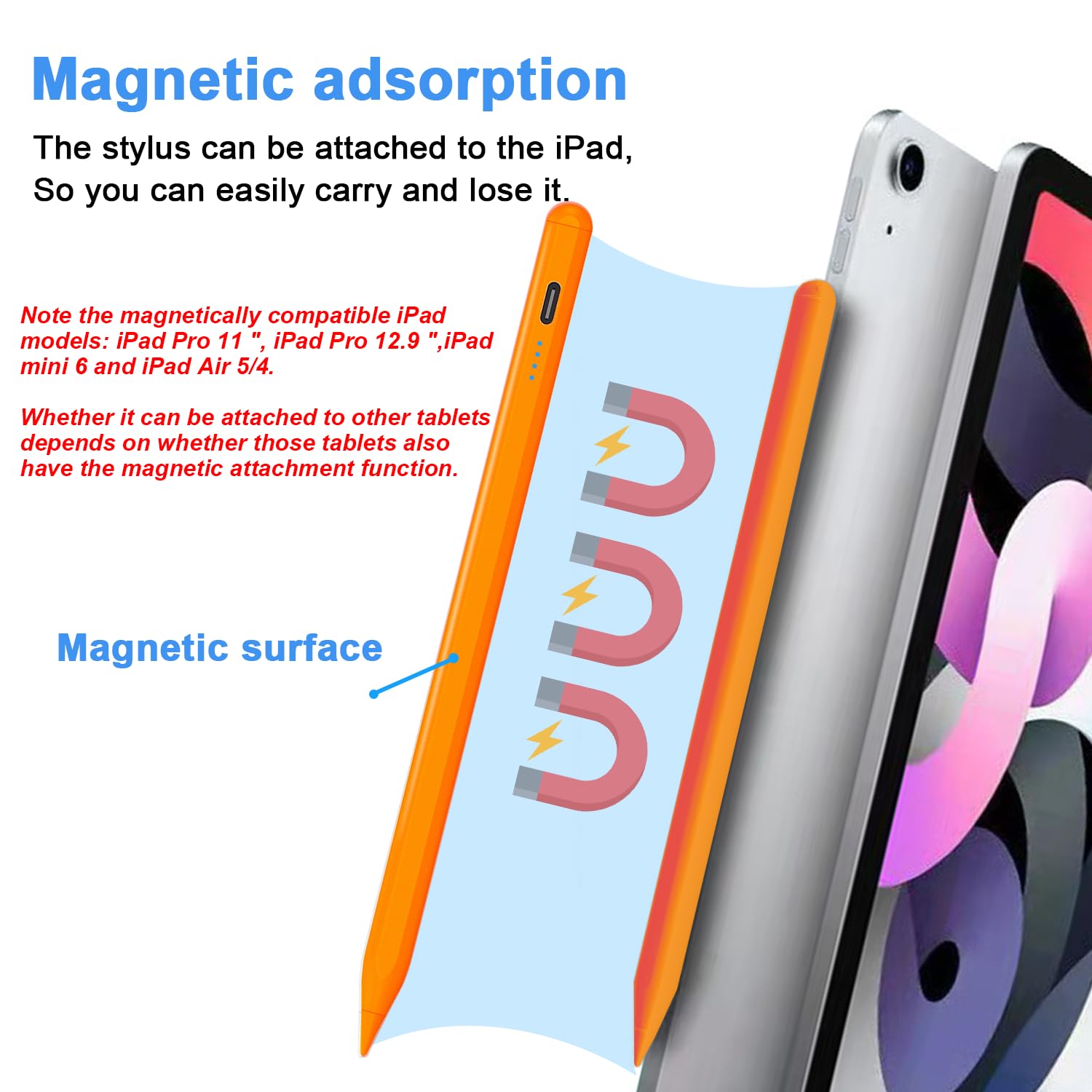 Lápices capacitivos para pantallas táctiles Power-Display Tablet Pen POM Tip Magnetic Digital Touch Pen compatible con iPhone/iPad/Lenovo/y otros dispositivos iOS/Android Smartphone y Tablet (naranja)
