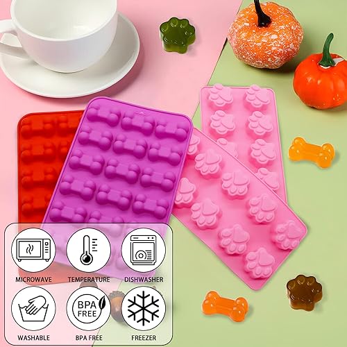 Miniatura 6 de Lukinuo Moldes de silicona para patas y huesos de perro 4 piezas de moldes de silicona para hornear golosinas para cachorros cubitos de helado