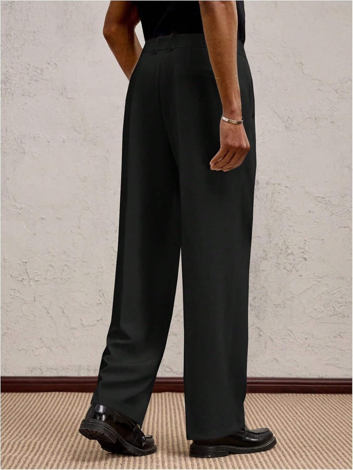 GORGLITTER Men's Baggy Wide Leg Dress Pants Casual Business Flat Front Suit Slacks with Pockets - Image 3