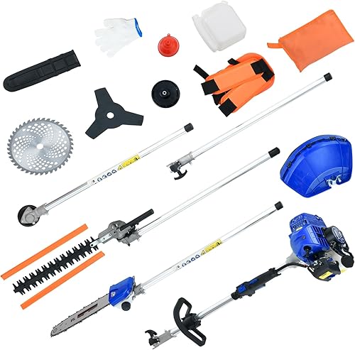 Miniatura 7 de Cortasetos de Gas de 41.5cc Desbrozadora 5 en 1 Herramientas de Recorte Multifuncionales Desbrozadora de Gas Sierra de Pértiga para Poda de Árboles