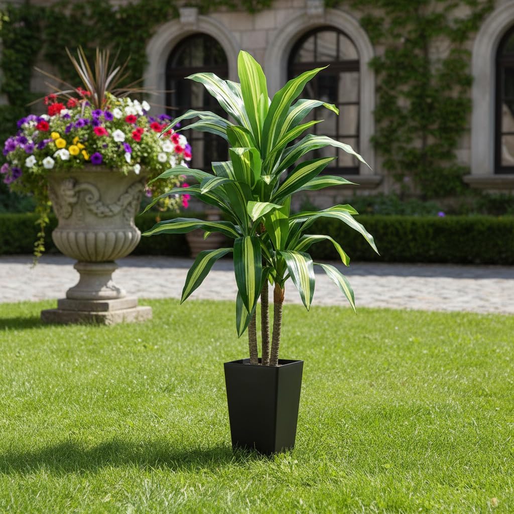 Aveyas 4ft Artificial Dracaena Tree for Home Decor, 4 ft Real Touch Large Faux Plant Fake Silk Floor Trees with Pot for Indoor Outdoor House Living Room Office (4 Feet Tall Including Raised Pot)