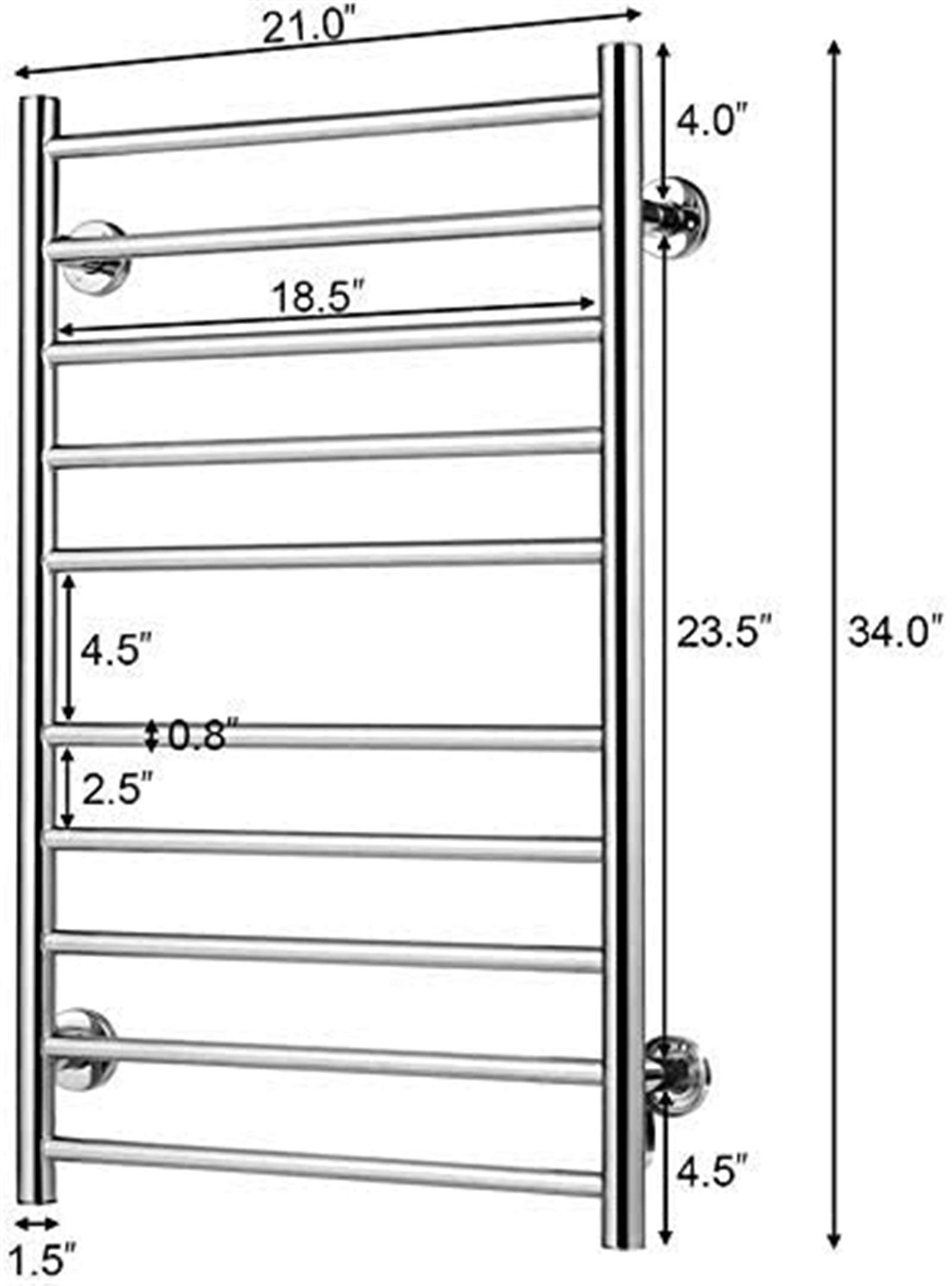 Toallero eléctrico calefactable de Acero Inoxidable con 5 Barras calefactables, tendedero de Toallas de Pared con calefacción y radiador para baño.