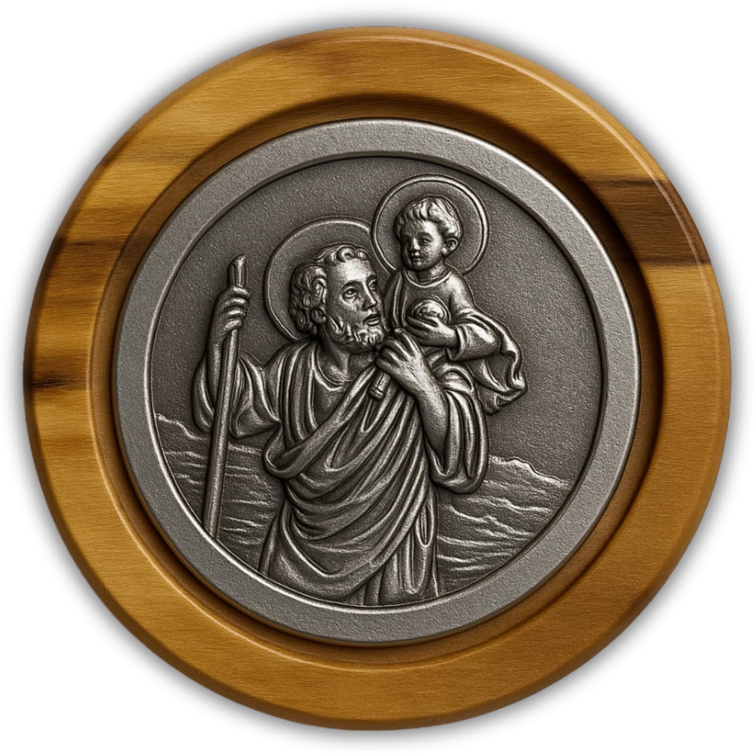 ELBKAISER – Christopherus Auto Magnet - Holz – Heiliger Christophorus Plakette fürs Auto – Schutzpatron - Autofahrer & Schutzengel Auto Magnet, edle Christophorus Auto Variante als Geschenk