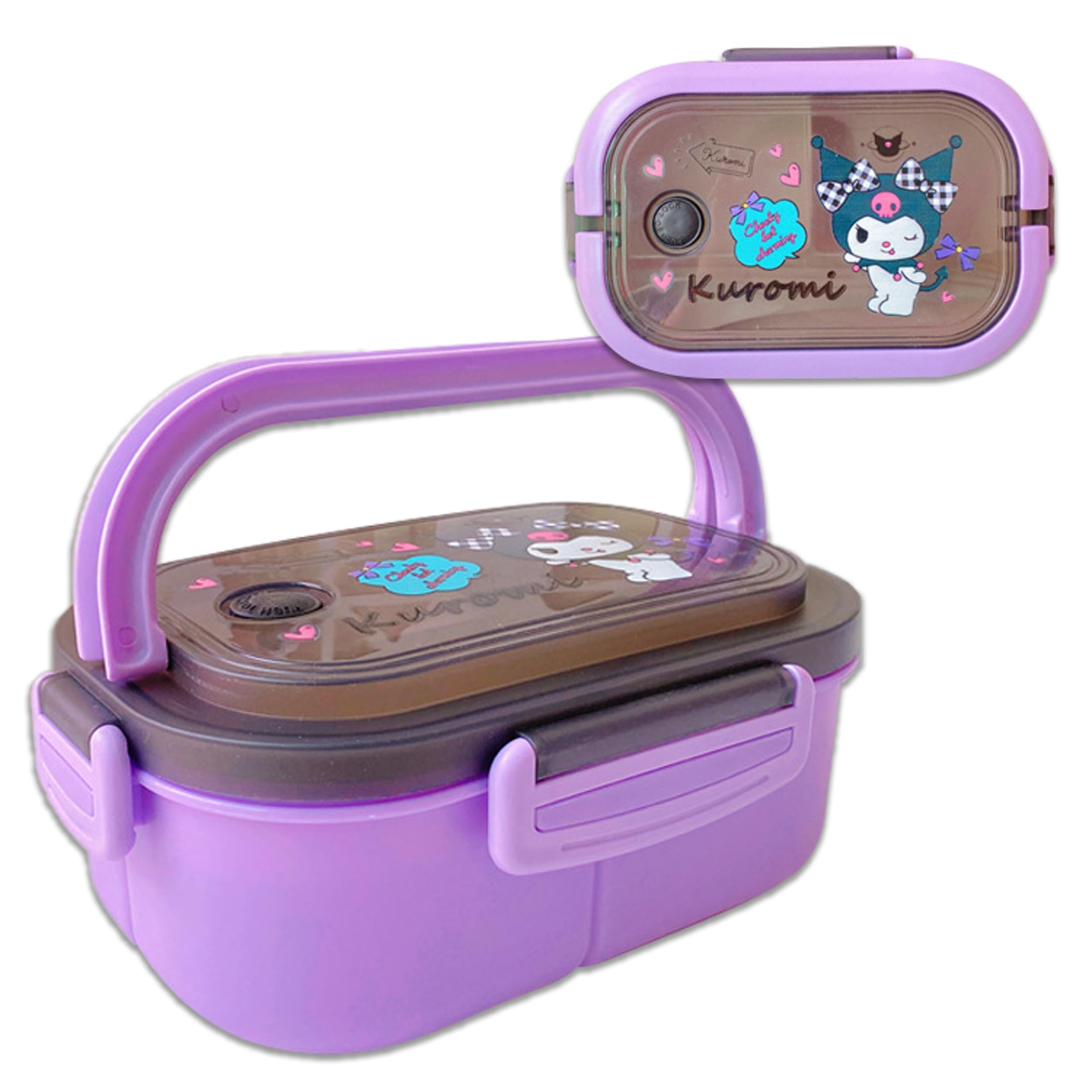Roffatide All-in-one Bento Box with Handle Cartoon Cinnamoroll Melody Kuromi Printed Kawaii 4 Point Lock for Food, Fruit, Snack C