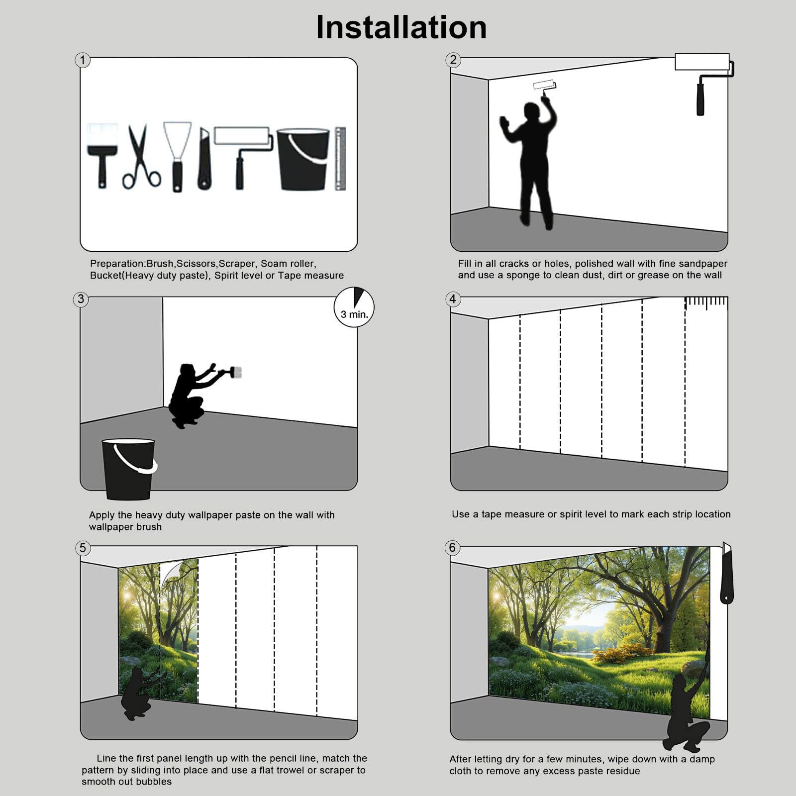 Carta da Parati Panoramica Primavera Prato Boschi Piante Foto Wallpaper Poster Gigante Design 300×210cm Murale Decor della Parete Soggiorno Camera da Letto Carta da Parati