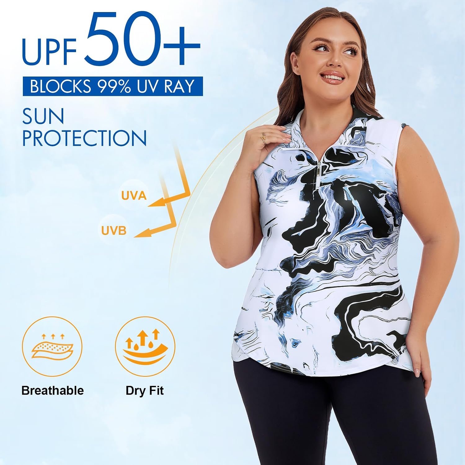 Koscacy Women's Plus Size Sleeveless Golf Tennis Polo Shirts Zip Up Dry Fit Workout Tank Tops Athletic Shirt