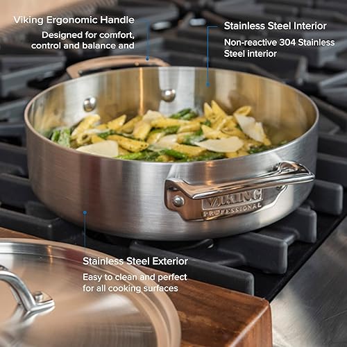 Miniatura 3 de Viking Professional - Sartén para uso diario de acero inoxidable de 5 capas, 3.4 cuartos de galón