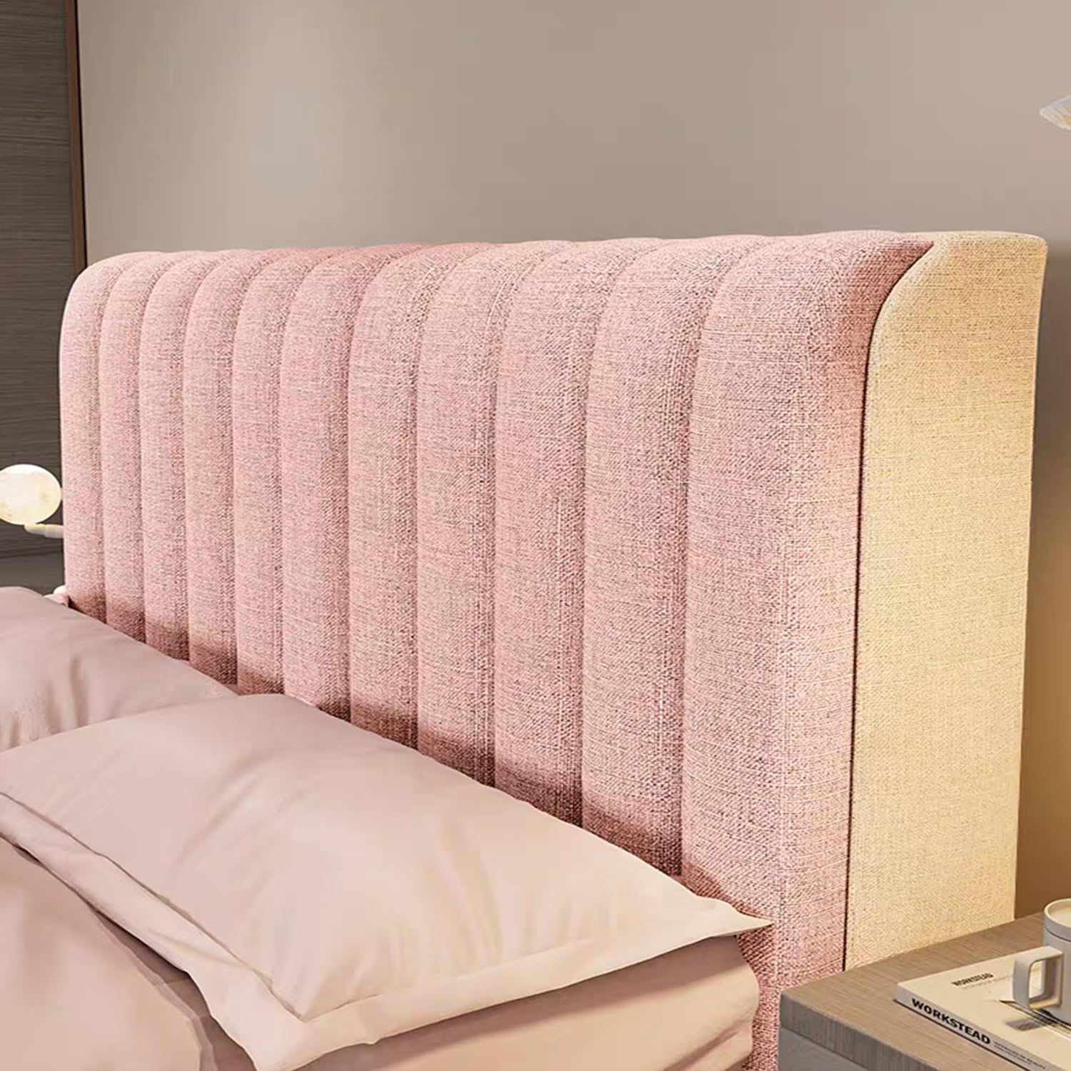 TLMQYXZE Cotton Linen Headboard Cover Padded,Stretch Headboard Slipcover Universal,Thicken Quilted Dustproof Headboard Protector,For Single/double/king Size Bed Bedroom Décor(Pink,210x60cm)