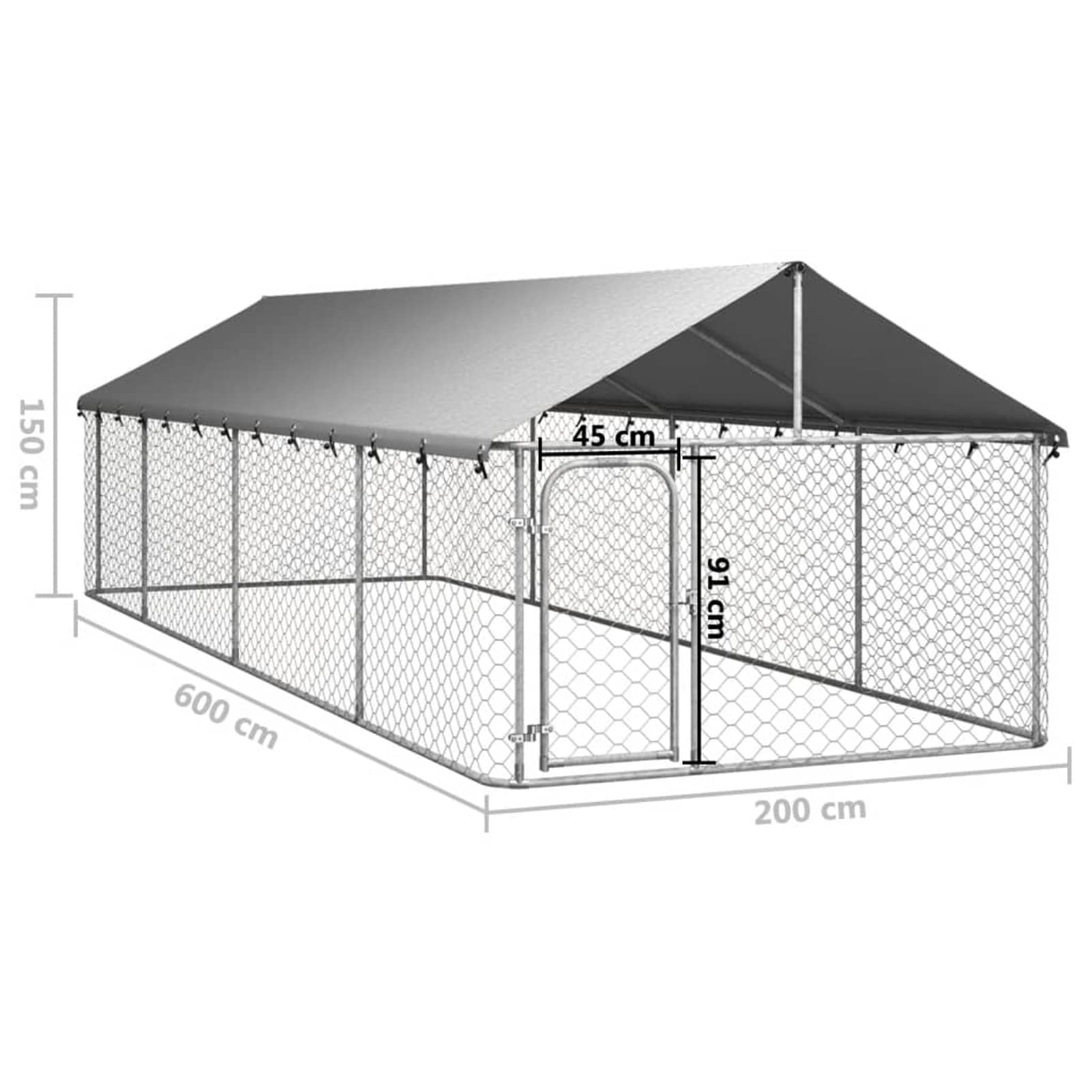 Festnight Perrera de Exterior con Techo Parque para Perros con Toldo Perrera Metálica con Puerta con Candado Jaula para Perros Mascota de Acero Galvanizado, Plateado 600x200x150 cm
