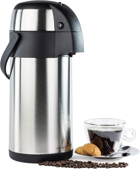 Andrew James 3L Airpot Hot Water Dispenser with Pump Action - Double-Walled Insulated and Lightweight | Hot and Cold Drinks | Perfect for Coffee and Tea