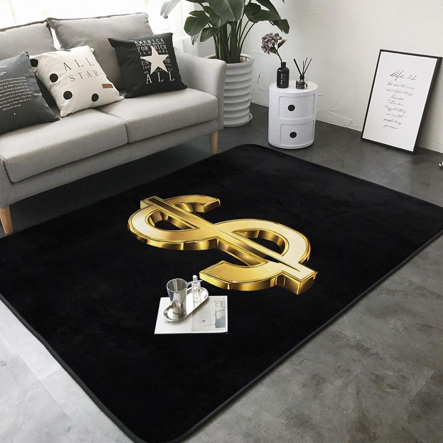 Flannel Non-Slip (Gold Dollar Sign) Rug Pad 80×50in Soft Washable Protective for Hardwood Floors Bedroom Bathroom Living Room