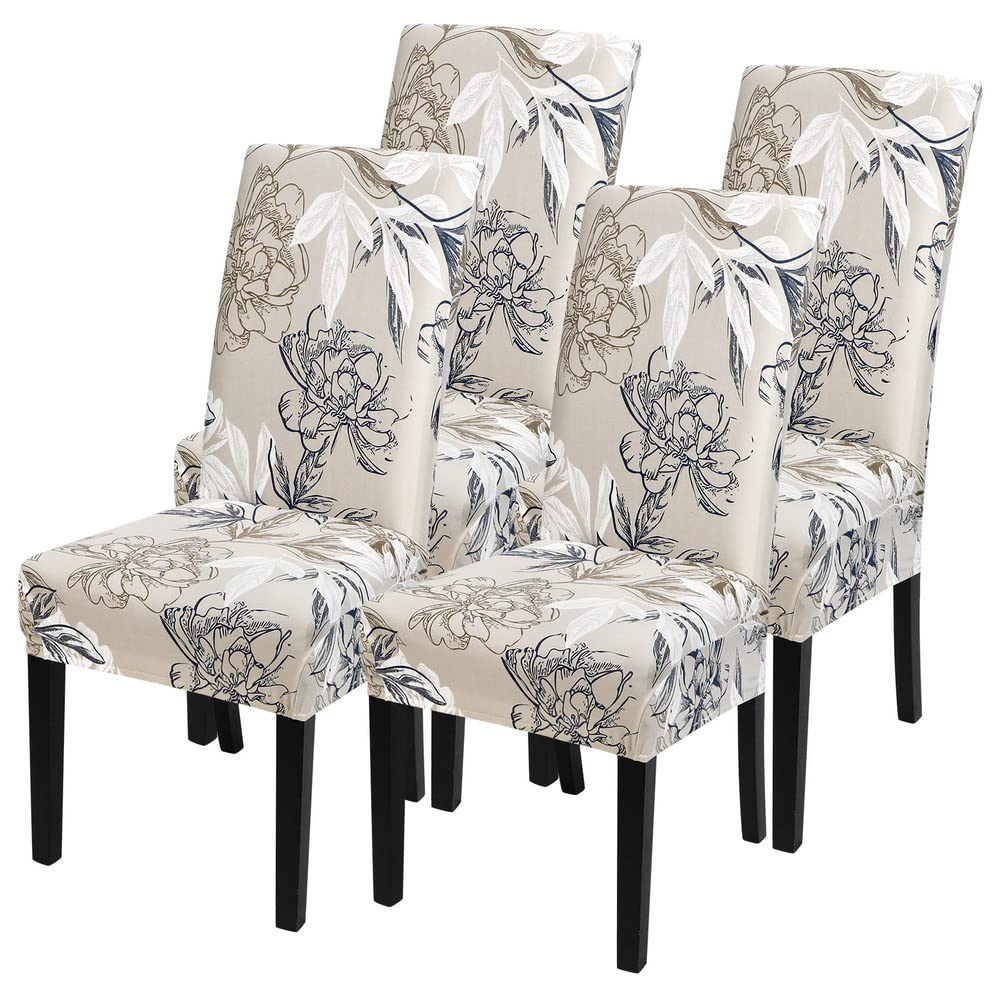 SearchI Printed Dining Room Chair Covers Set of 4, Stretch Kitchen Chair Covers Washable Parsons Chair Slipcover Removable Dining Chair Protectors for Hotel,Ceremony(Flower Pattern3)