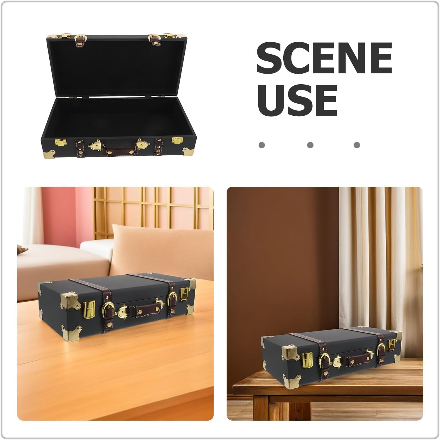 Amosfun Vintage Small Wooden Suitcase Keepsake Trunk with Lock Clasps image 3