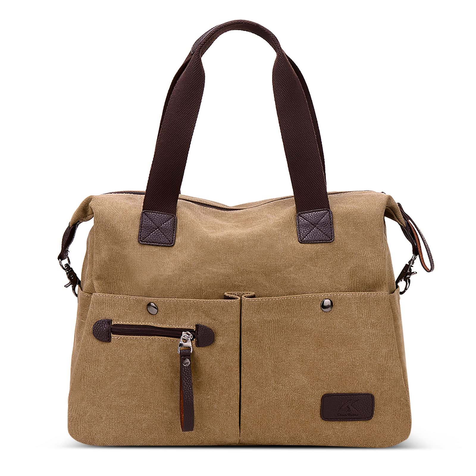 DIRRONA Moda Mujer Lona Bolso de Mano Bolso Bandolera de Lona Colegio Viaje Gran Capacidad Casual Bolsa de Vagabundo Bolsa de Mensajero Caqui