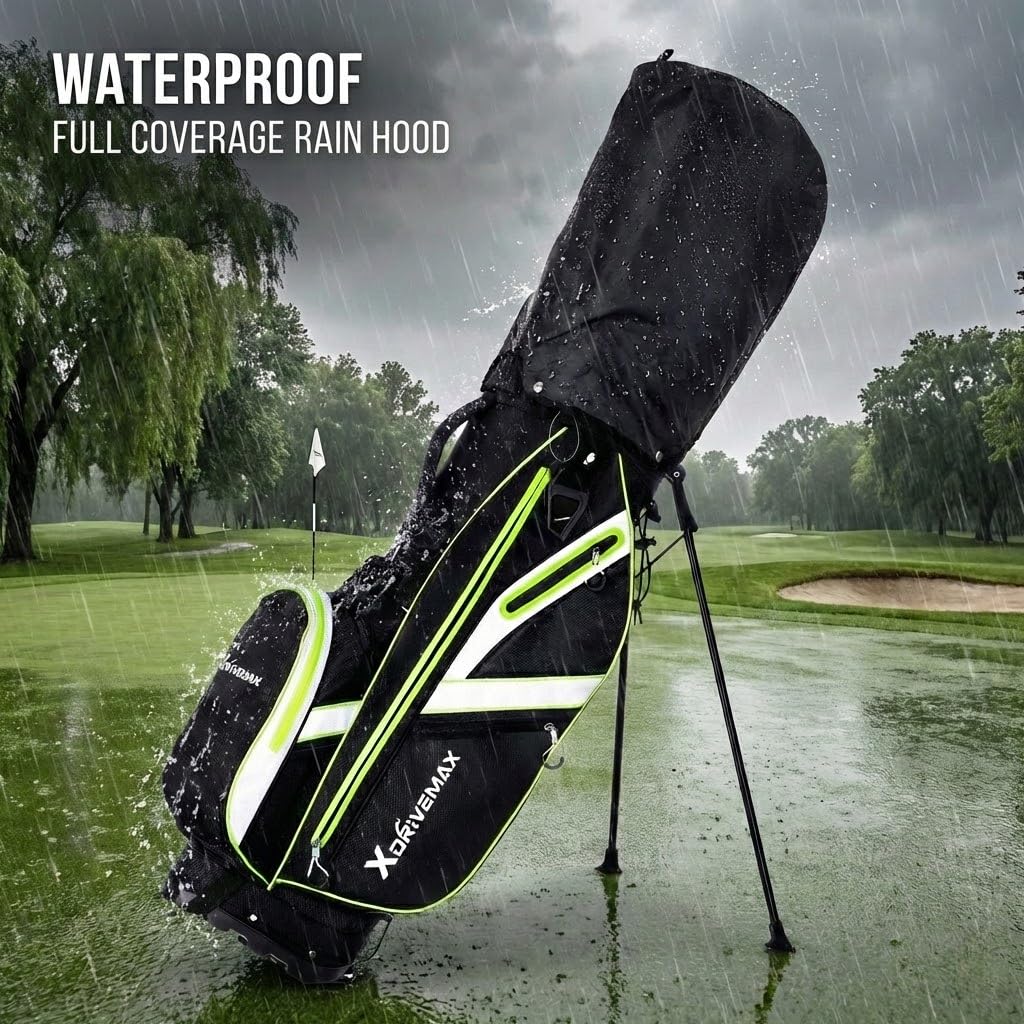 XDriveMax Golfbag, leichtes Golf standbag mit 8-facher Unterteilung für Herren und Damen,Premium Golf Bag mit Regenhülle, Kühlfach und Golfzubehör Kit