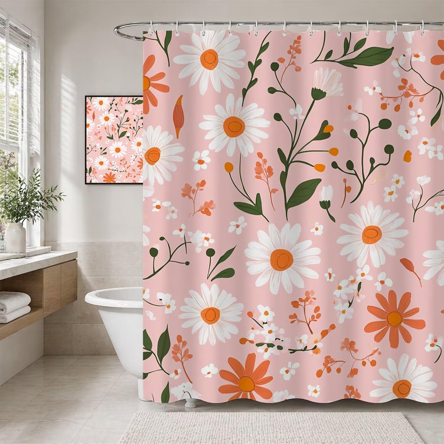 Rideau de douche imperméable rose pour une salle de bain fleurie