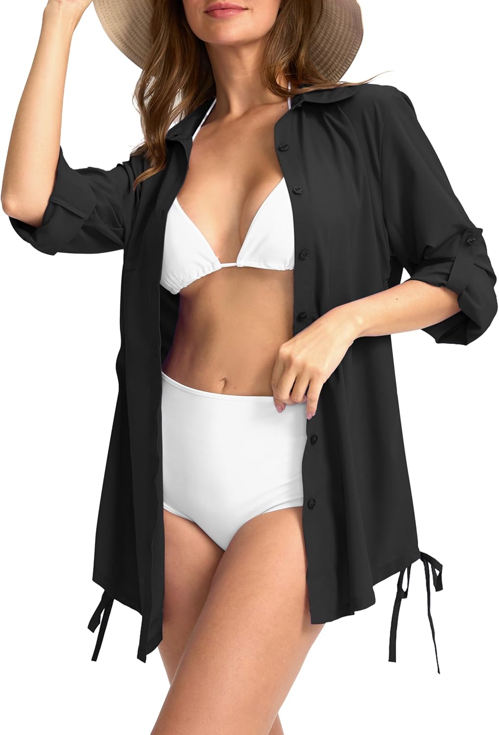 Women's UPF 50+ Long Sleeve UV Sun Protection Shirts Fishing Hiking Button Down Dress Shirt Swim Cover Up for Women