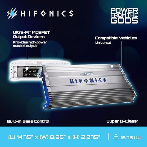 Miniatura 4 de Hifonics BG-2500.1D Brutus Gamma Monoblock Super D Class 2500 vatios Sistema de sonido de audio para coche Subwoofer Altavoz Amplificador con