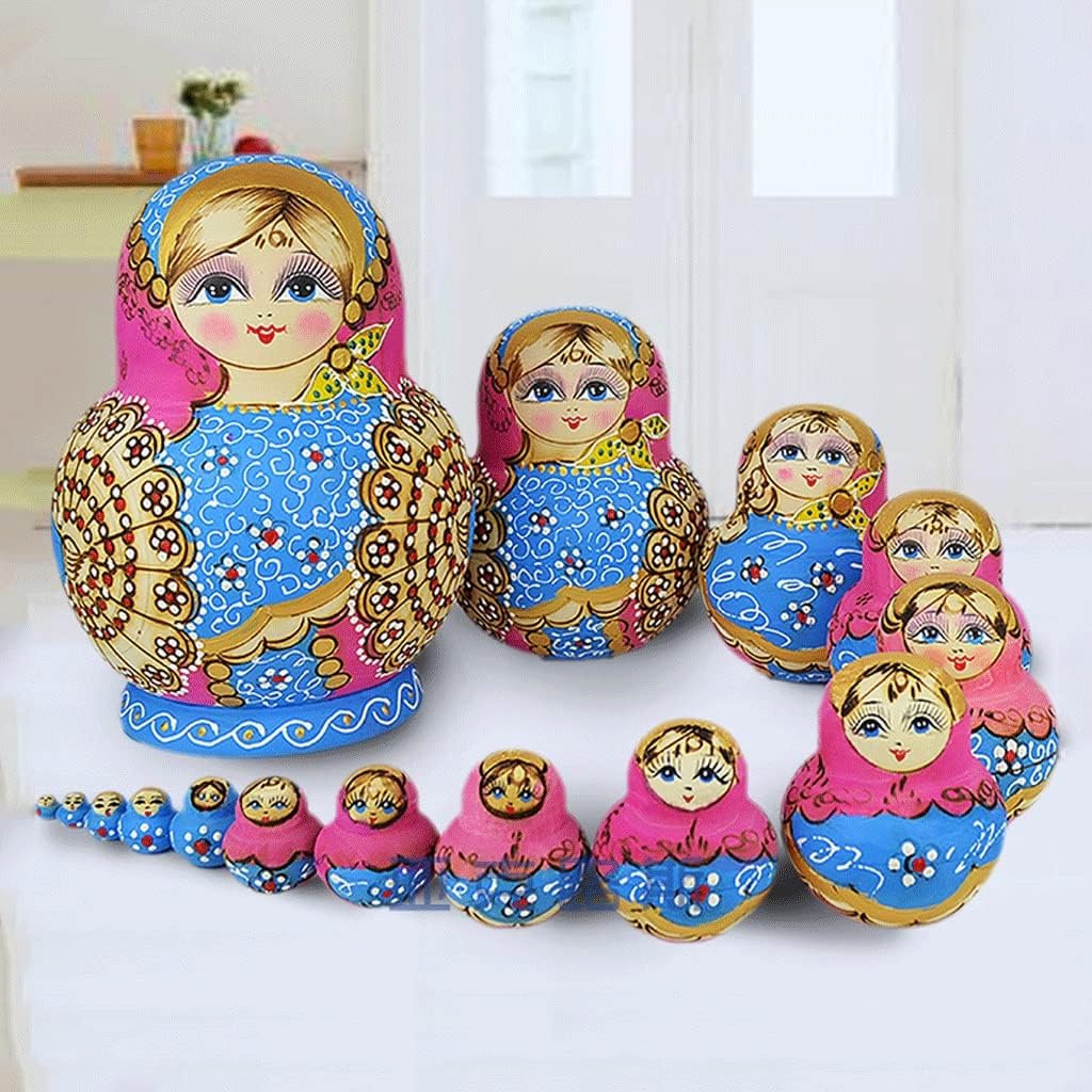 Traditional Matryoshka 15-Piece Set Russian Nesting Dolls Wooden Toys Hand-Painted Christmas