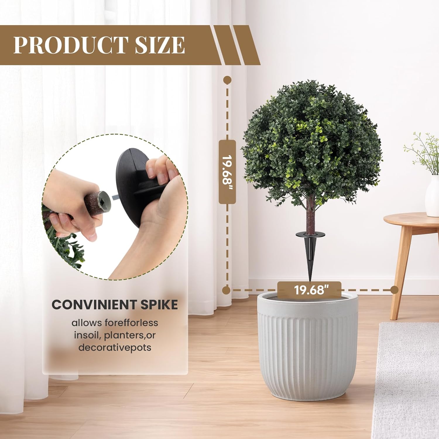 Artificial Topiary Ball Tree Outdoor Plants with Ground Spike 27" UV-Resistant Faux Shrubs, Eucalyptus Fake Plants for Indoor & Outdoor Use, Yard, Porch, and Patio Decor