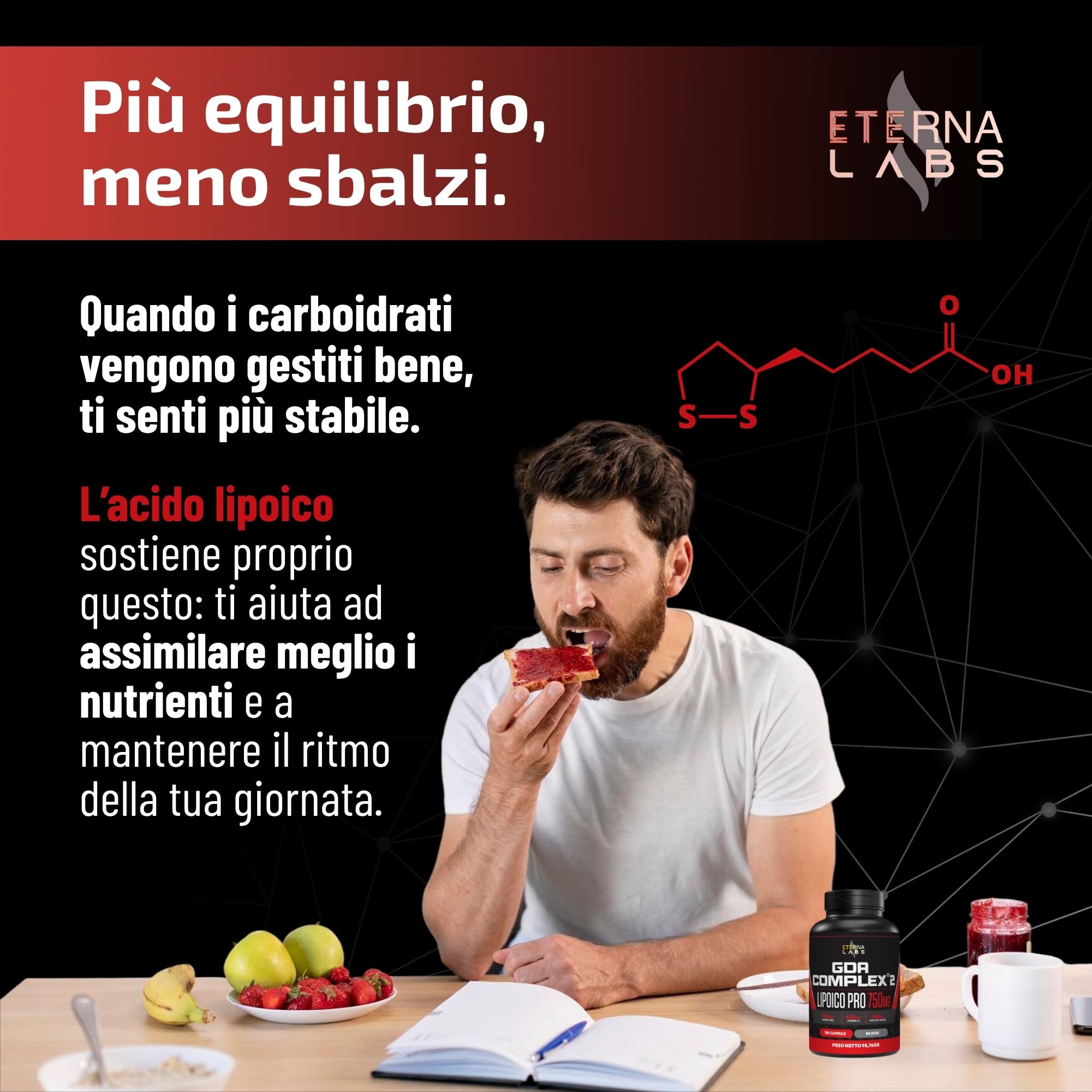 Acido Alfa Lipoico GDA Complex 180 Capsule 750mg/dose con Cannella e Melone Amaro - Integratore ALA per Metabolismo Energetico e Stress Ossidativo