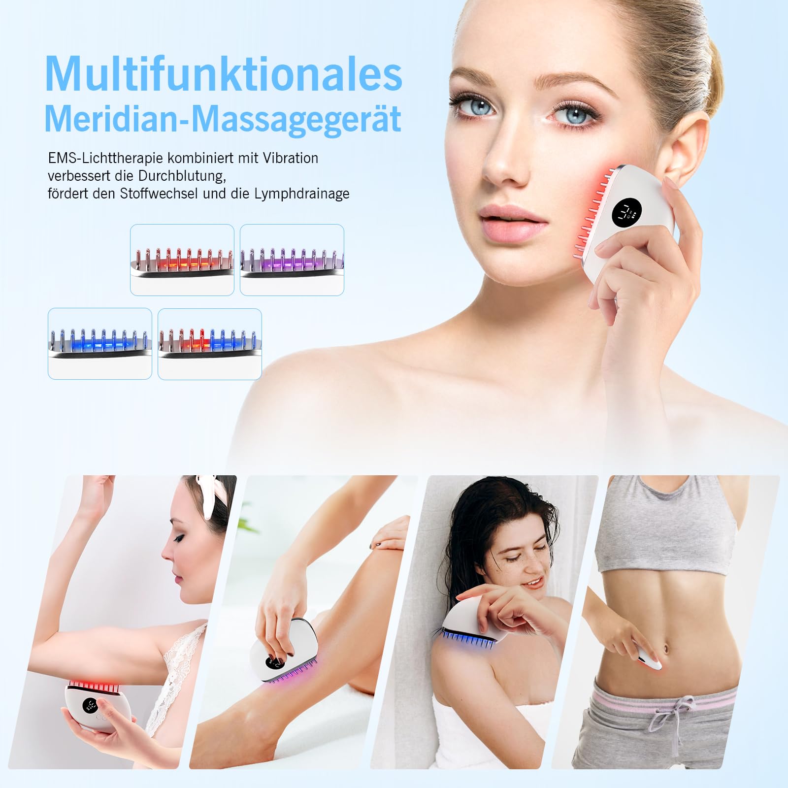 EMS Gua Sha Gesichtsmassagegerät LED Rotlicht Violettlicht Blau Therapie Gesichtsformungswerkzeug