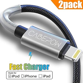 iPhone Charger 6ft, [2 Pack] Cabepow 6 Foot Lightning Cable Apple MFi Certified Fast Charging Cord for iPhone 11/11 Pro / 11 Pro Max/XS/XS Max/XR/X / 8, iPad Mini, iPad Pro Air 2 and More