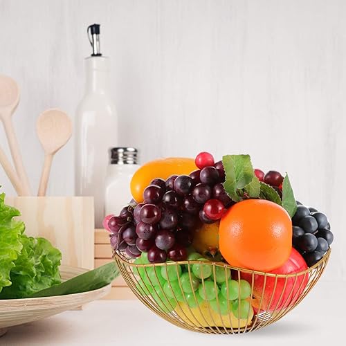 Miniatura 2 de Hemoton Cesta de fruta dorada de alambre de metal para verduras, soporte de frutas estilo nórdico, plato de servir irregular, cocina, lavado, cesta