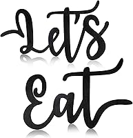 Vista 1 de Jetec Letrero de madera con texto en inglés "Let's Eat" (2 piezas) para decoración de pared de cocina, diseño rústico con recortes de comer, placa