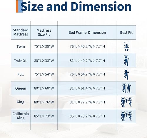 Miniatura 6 de Garvee Base de cama individual, plataforma de madera con diseño estriado, marco de cama de perfil bajo, base de cama minimalista sin ruido, fácil