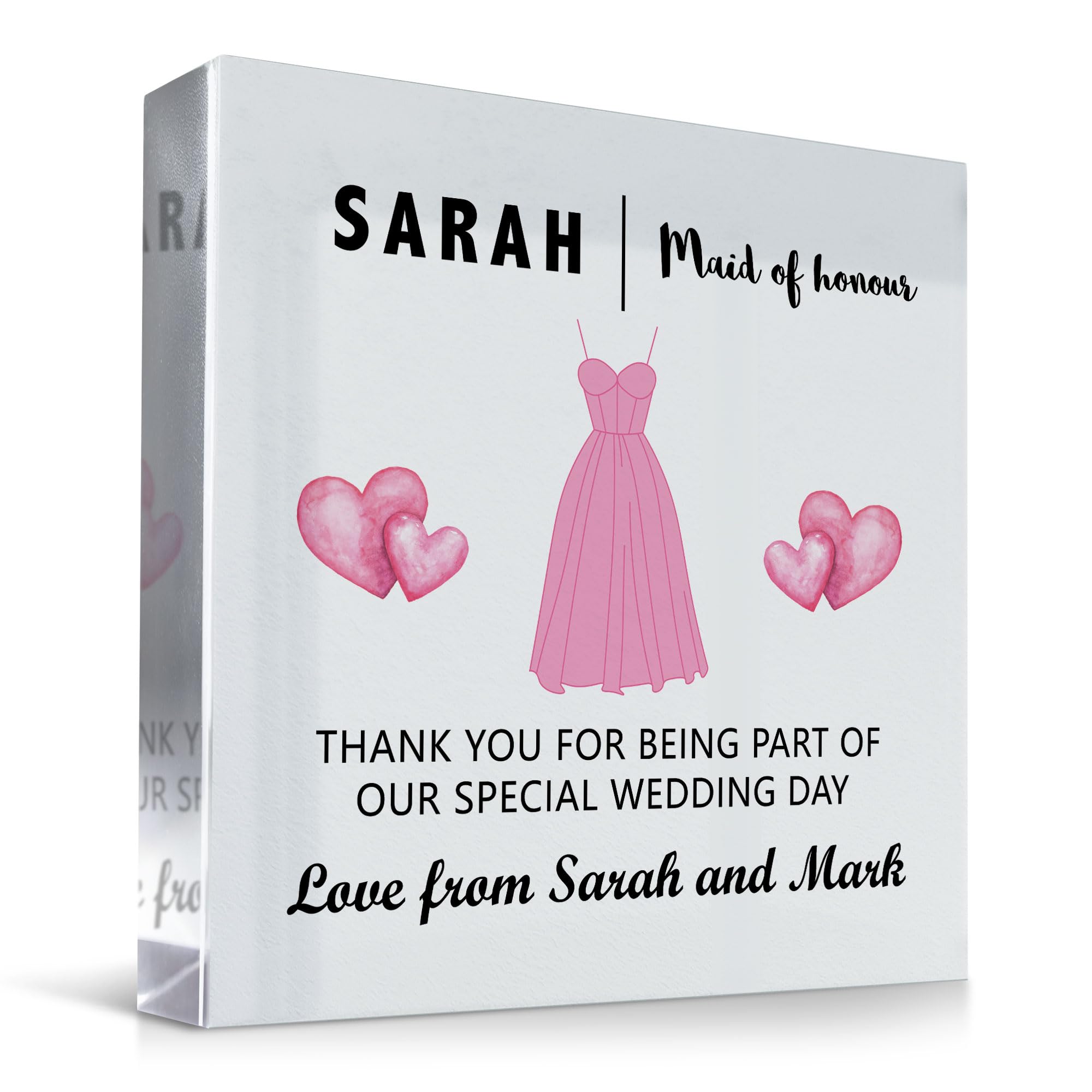 Red Ocean Maid of Honour Thank You Gifts Personalised Acrylic Block Maid of Honour Gift From Bride and Groom Wedding Day Gift For Women Sister Friendship Gift For Bridesmaid Keepsake
