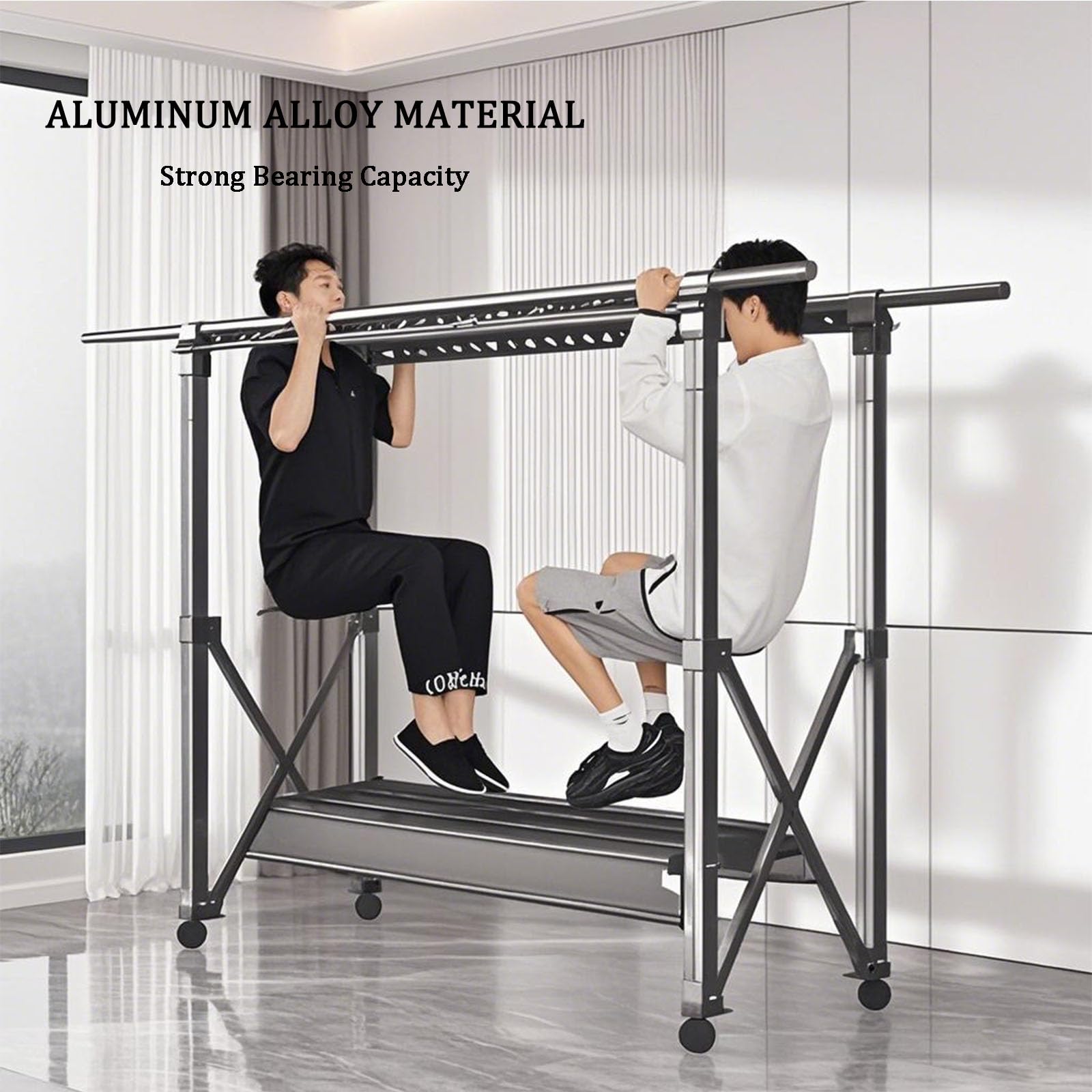 Tendedero plegable para interiores, grande, resistente, con ruedas, de aleación de aluminio, extensible y altura ajustable para balcón, camping, viajes al aire libre