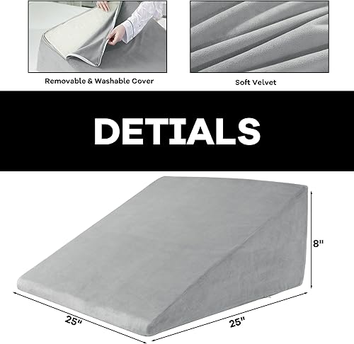 Miniatura 2 de HOMBYS Funda de almohada de terciopelo ultra suave con diseño de cremallera, extraíble y lavable a máquina (gris claro, 25 x 25 x 8 pulgadas)