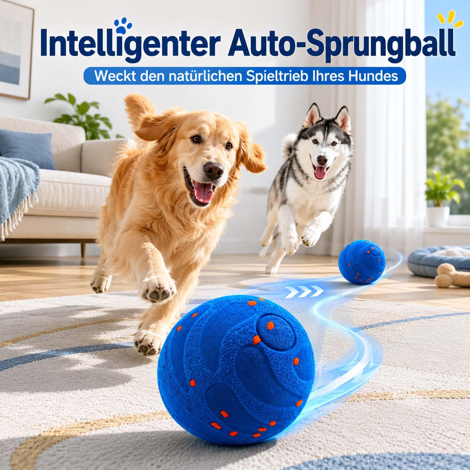 Interaktives Hundespielzeug Hundeball, Intelligenter Selbstbewegender Spielball für Hunde, Wiederaufladbar, Robuster & Beißfester Hundeball, 3 Modi, Perfekte Geschenkidee für aktive Hunde